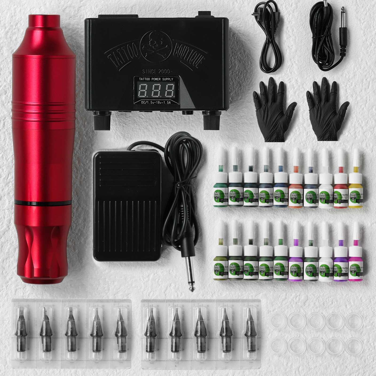 Professional Rotary Tattoo Pen Machine Kit Tattoo Needles Ink Cups Foot Pedal Clip Cord whole for Beginners