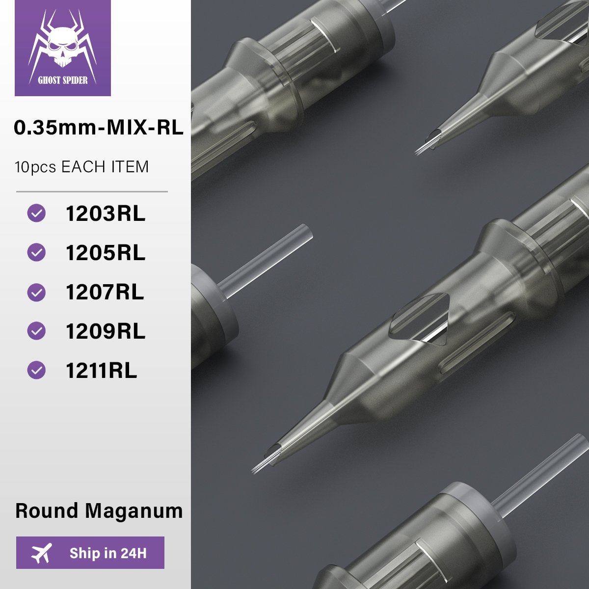 Longman 50PCS /Box 0.35MM GHOST SPIDER Mixed RL Tattoo Needles Cartridge For Body Art Tattoo Needle