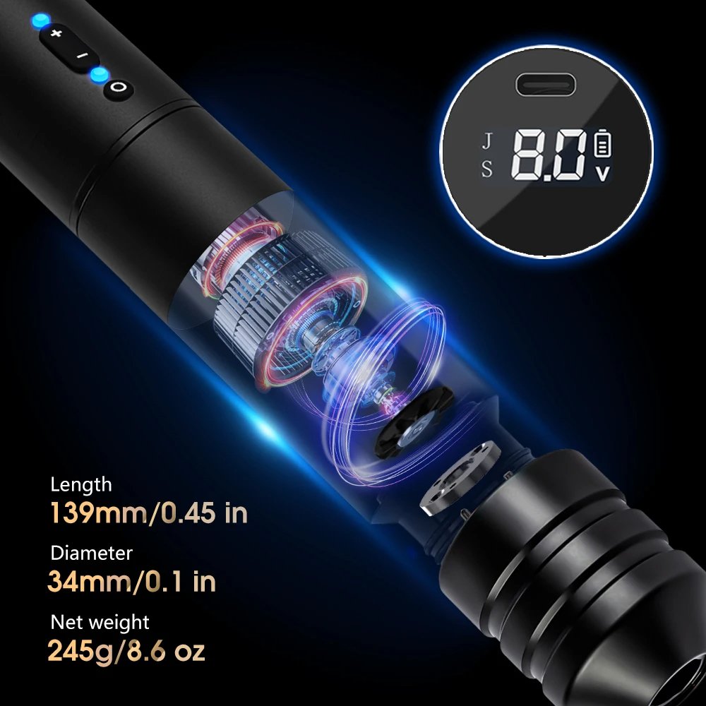 XNET Digital Display Rotary Battery Pen Wireless Tattoo Machine Complete Full Kit Set with Cartridge Needle for Body Art