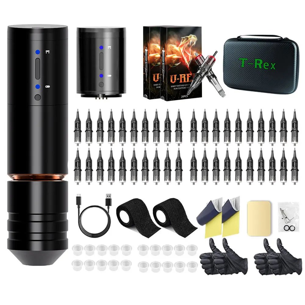 XNET Digital Display Rotary Battery Pen Wireless Tattoo Machine Complete Full Kit Set with Cartridge Needle for Body Art