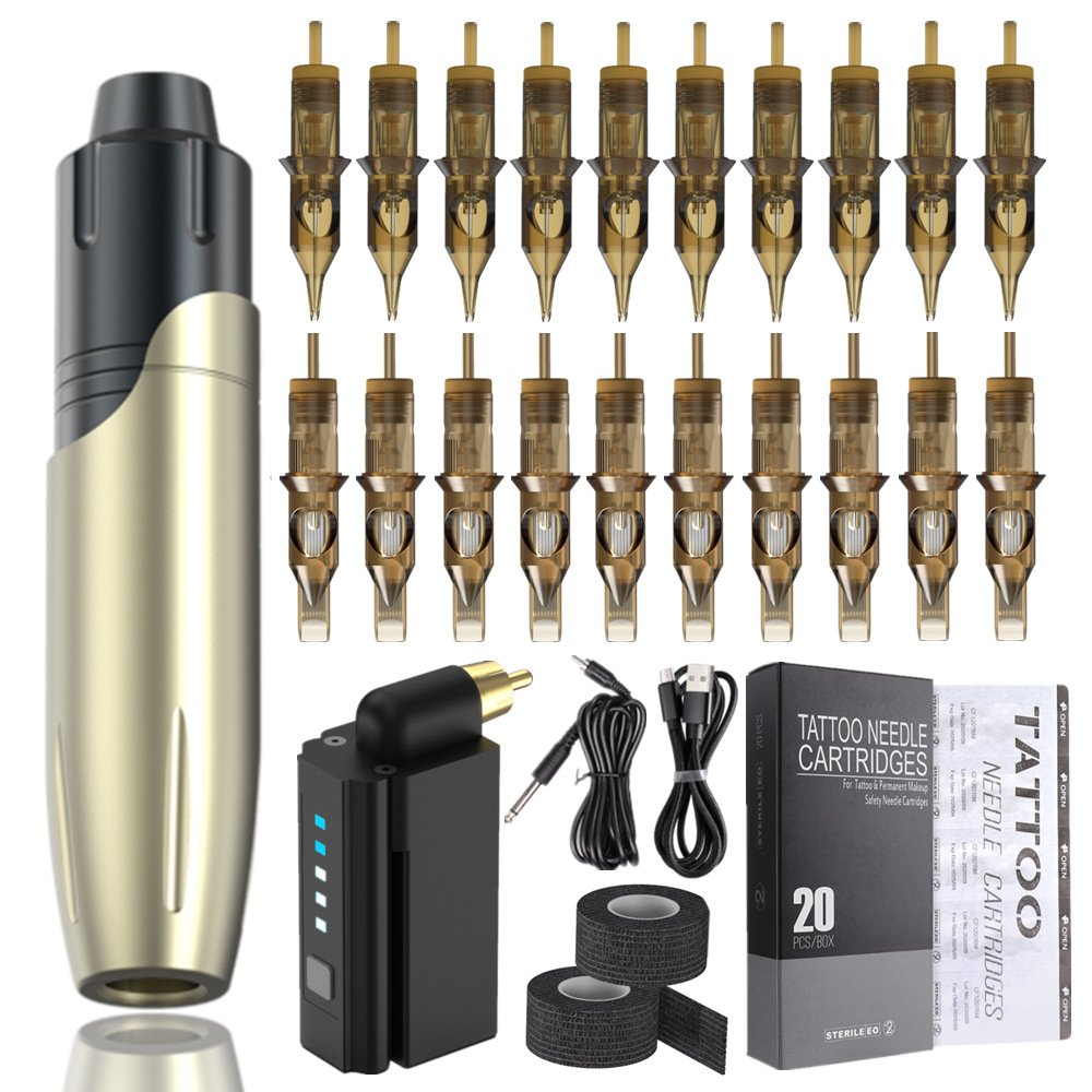 New Hand Tattoo Machine Set Permanent Bandage Manual Power Supply 20pcs Needle Cartridge Tattoo Kit