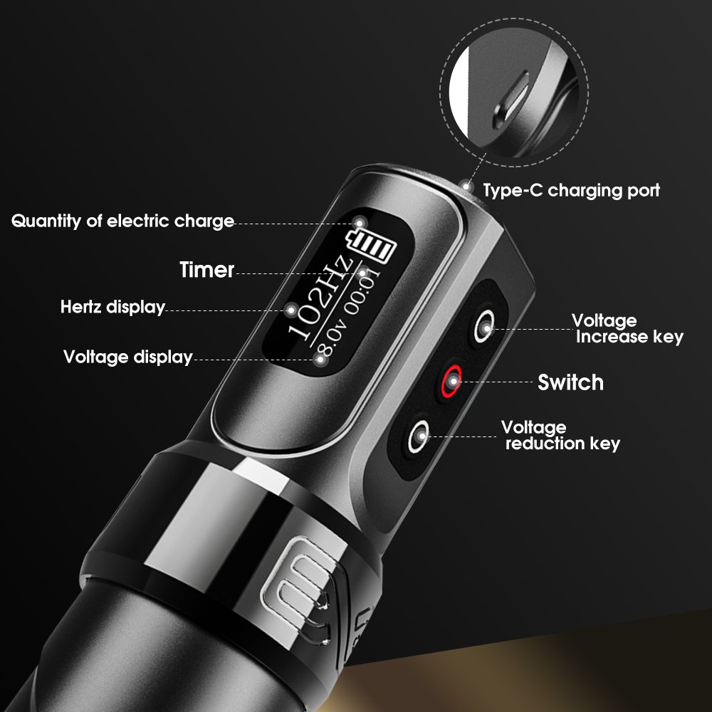 Ambition F L U X M A X Professional Powerful Coreless Motor Rotary Wireless Tattoo Machine Pen with Digital LED Display Battery