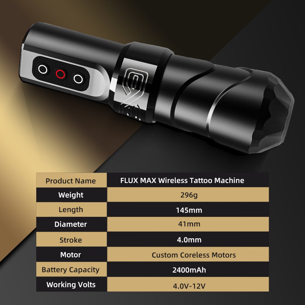 Ambition F L U X M A X Professional Powerful Coreless Motor Rotary Wireless Tattoo Machine Pen with Digital LED Display Battery