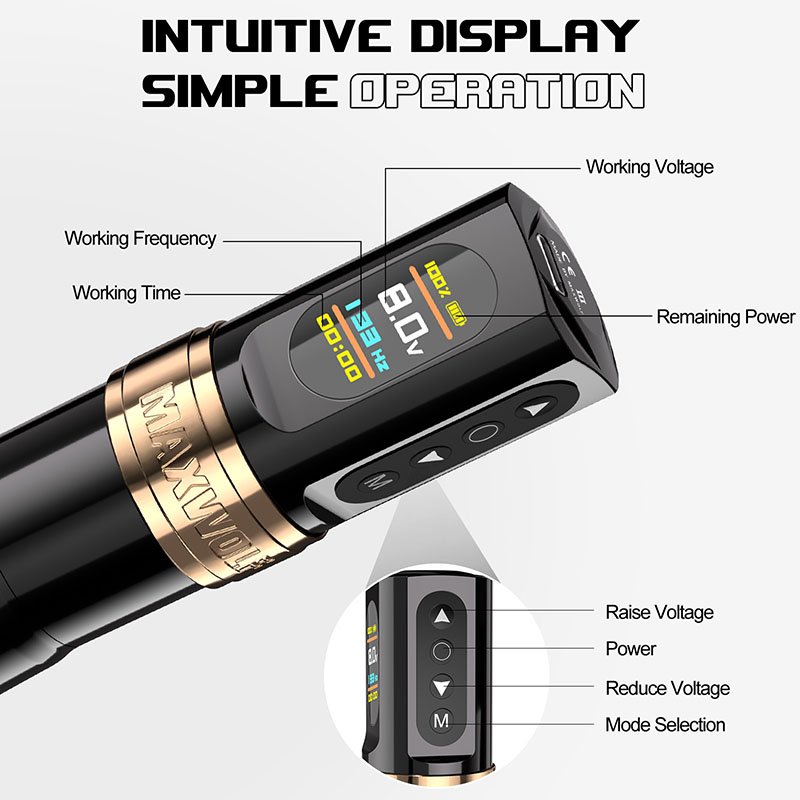 New Arrival Maxwolf Portable Electric Flux Adjustable Stroke Eyebrow Tattoo Gun Pen Temporary Rotary Wireless Kit Tattoo Machine