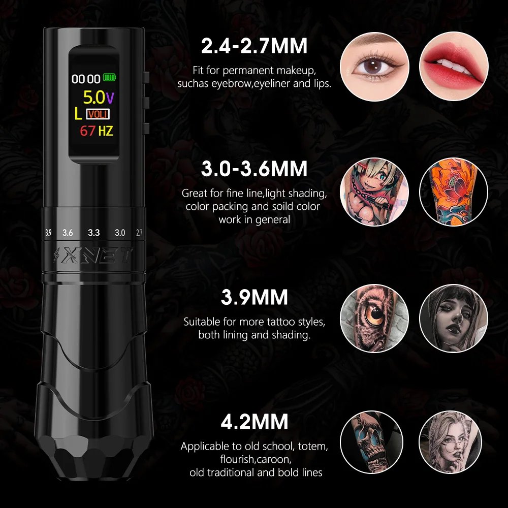 XNET Void 1800mAh 2.4-4.2mm 7 Adjustable Stroke Professional Wireless Tattoo Pen Machine with Spare Grip for Artist Body Art