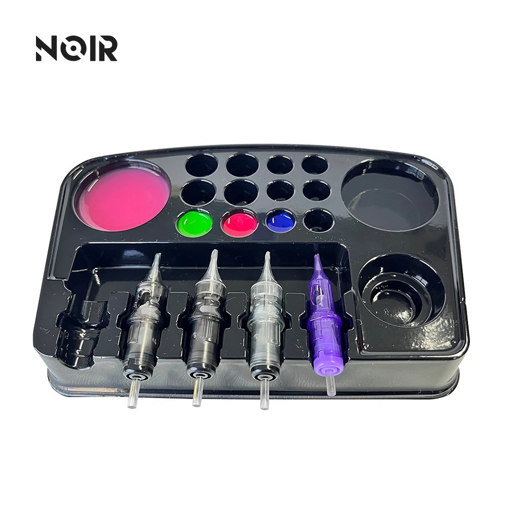 NOIR 12PCS/Set Disposable Tattoo Ink Cup Tray Cartridge Needles Holder Pigment Container For Permanent Makeup Tattoo Supplies