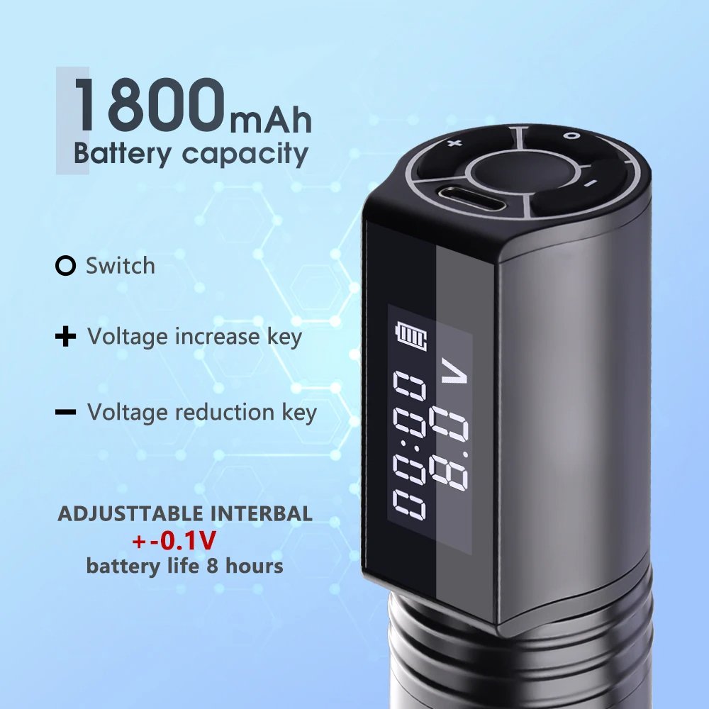 Ambition Portable Double 1800mAh Digital Display Battery Professional Wireless Tattoo Machine Pen for Permanent Makeup Body Art