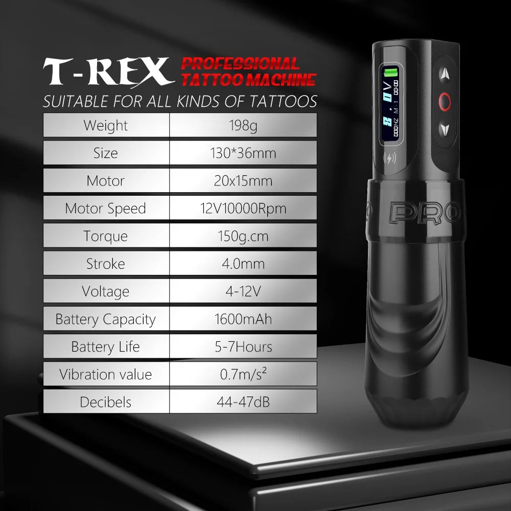 Trex Max LED Display Powerful Coreless Motor Wireless Rotary Tattoo Machine Pen with Dual Battery for Artists Body Art