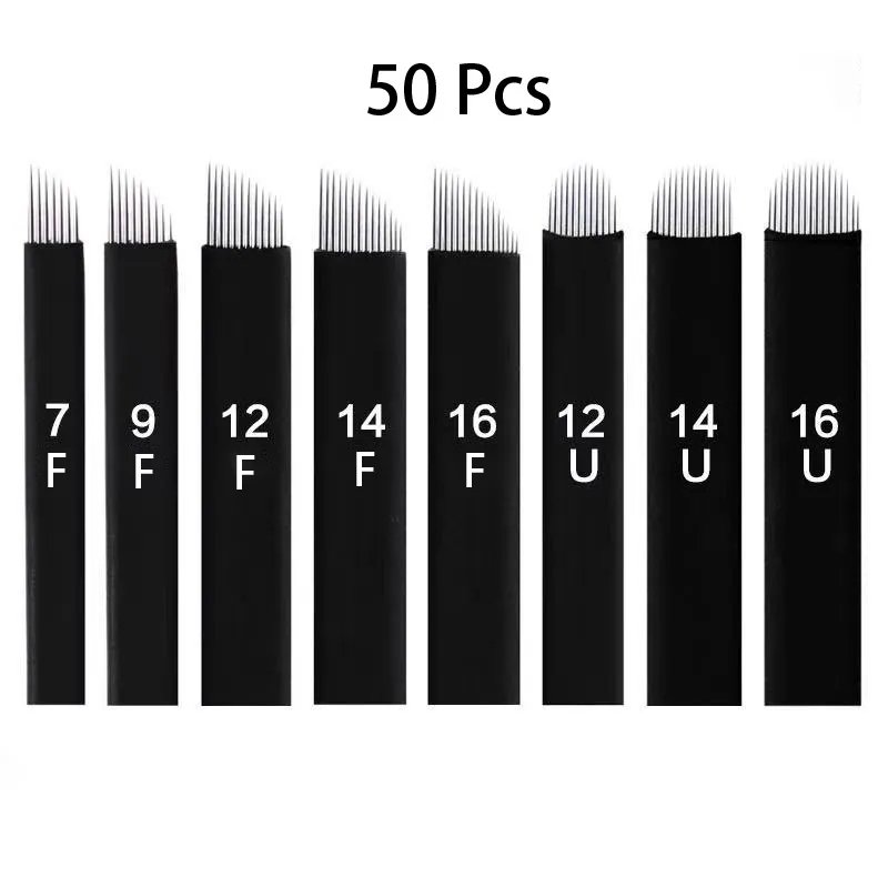 Sharpest 0.18mm Black Microblading Blade Needles Nano 3D Embroidery Permanent Makeup Tattoo Manual Eyebrow Blades 50pcs/Box