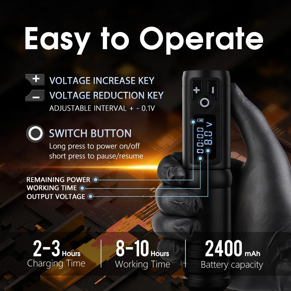 XNET Flash 2400mAh Coreless Motor 4mm Stroke Wireless Pentype Tattoo Machine Set Rotary Tattoo Kit with 40pcs Cartridge Needle