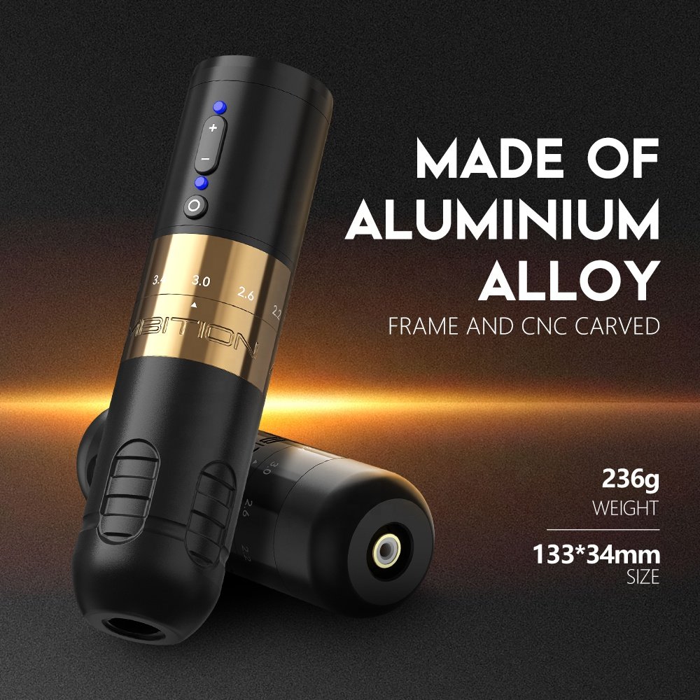 Ambition Seher 2.2-4.2mm Adjustable Stroke Wireless Rotary Tattoo Pen Machine with Double Battery for Artist Body Art