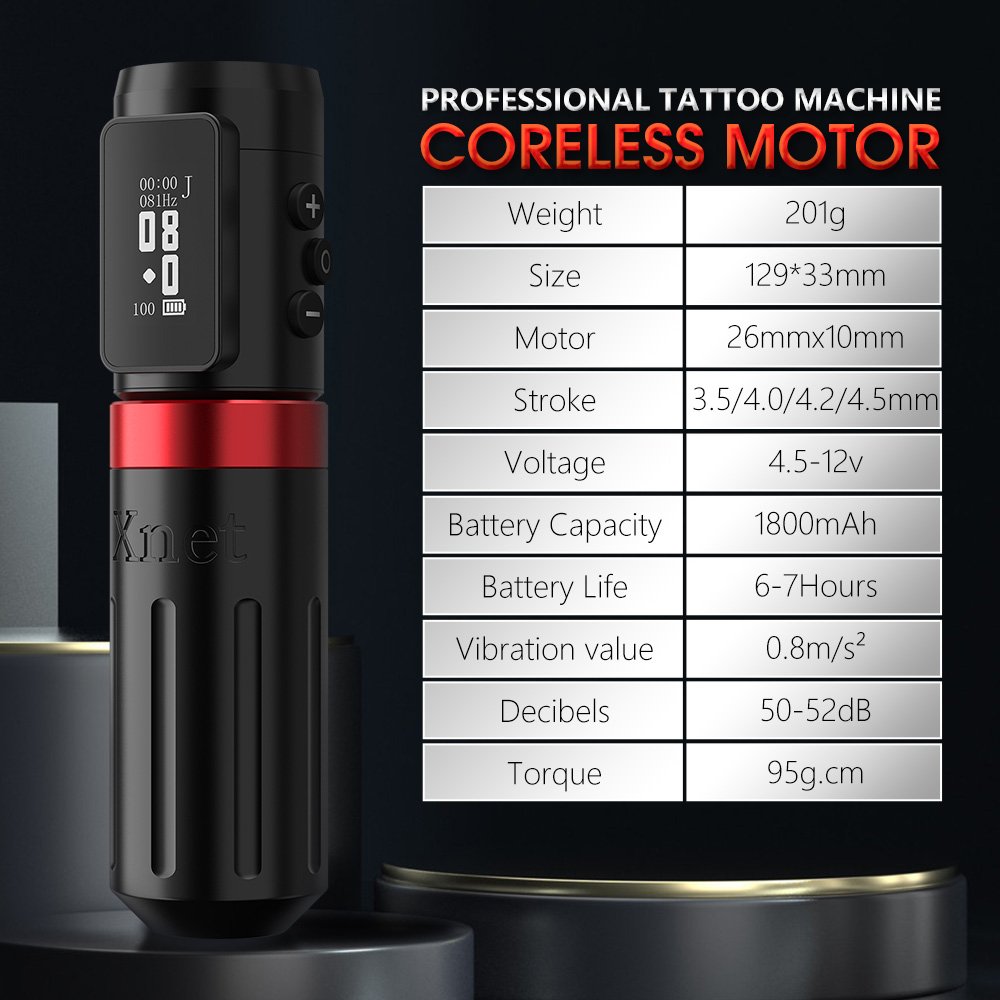 XNET Knight 1800mAh 3.5-4.0-4.2-4.5mm Stroke Rotary Wireless Tattoo Pen Machine for Artists Body Art