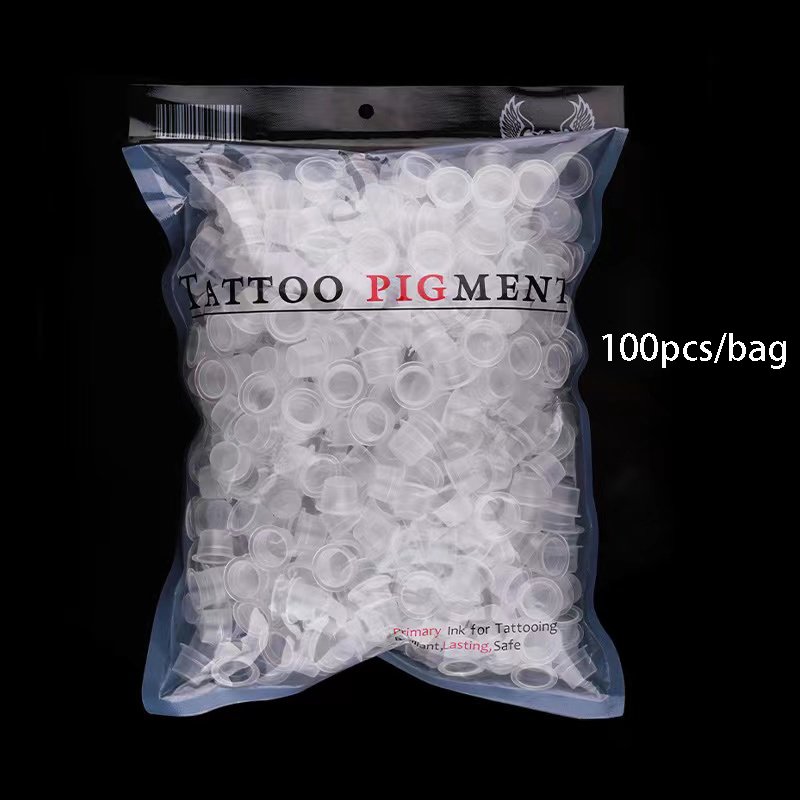 Customize Logo Microblading Tattoo Ink Cup Transparent Disposable Tattoo 100pcs/bag Plastic