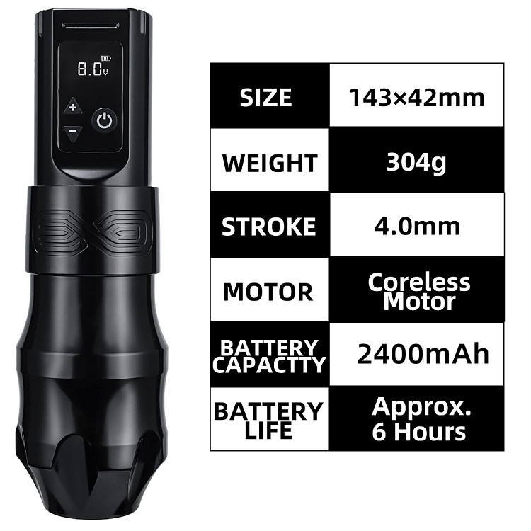 XNET Moteng 4.0 Professional Digital Battery Wireless Rotary Tattoo Pen Machine Gun Kit Set with Cartridge Needle for Body Art