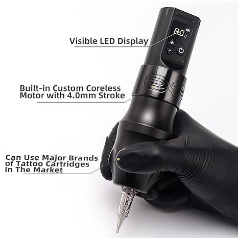 XNET Moteng 4.0 Professional Digital Battery Wireless Rotary Tattoo Pen Machine Gun Kit Set with Cartridge Needle for Body Art