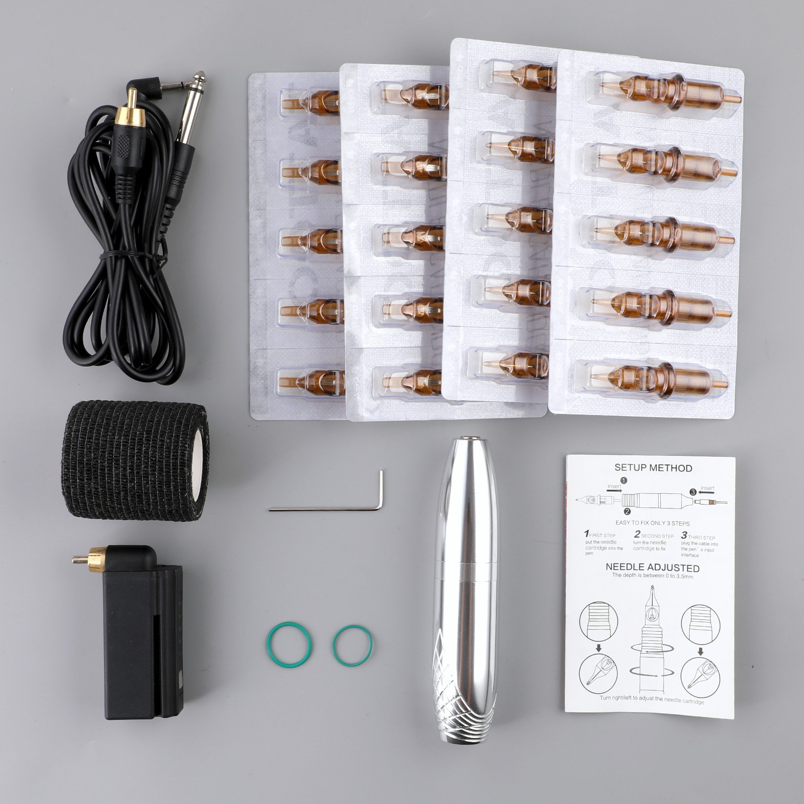 New Hand Basic Tattoo Machine Set 1500mAh Battery Wireless Tattoo Pen Needle Cartridges 20pcs Bandage Tattoo Kit