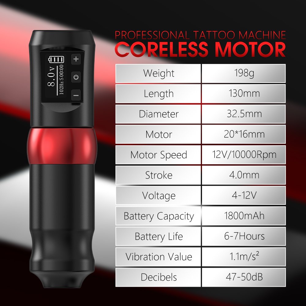 XNET Shark 1800mAh 4mm Stroke Portable Professional Coreless Motor Tattoo Gun Wireless Tattoo Machine Pen for Body Art