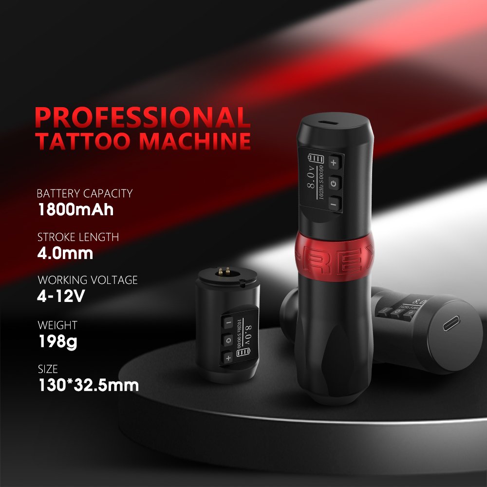 XNET Shark 1800mAh 4mm Stroke Portable Professional Coreless Motor Tattoo Gun Wireless Tattoo Machine Pen for Body Art