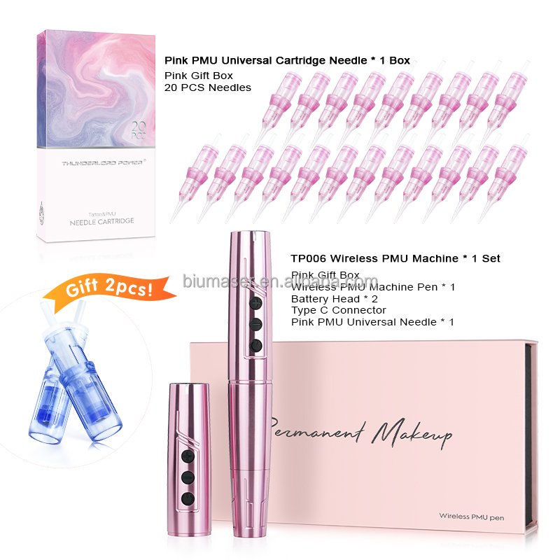 TP006 Rechargeable Wireless Tattoo Machine Rotary Tattoo Machine Pink Permanent Makeup Tattoo Pen Machine