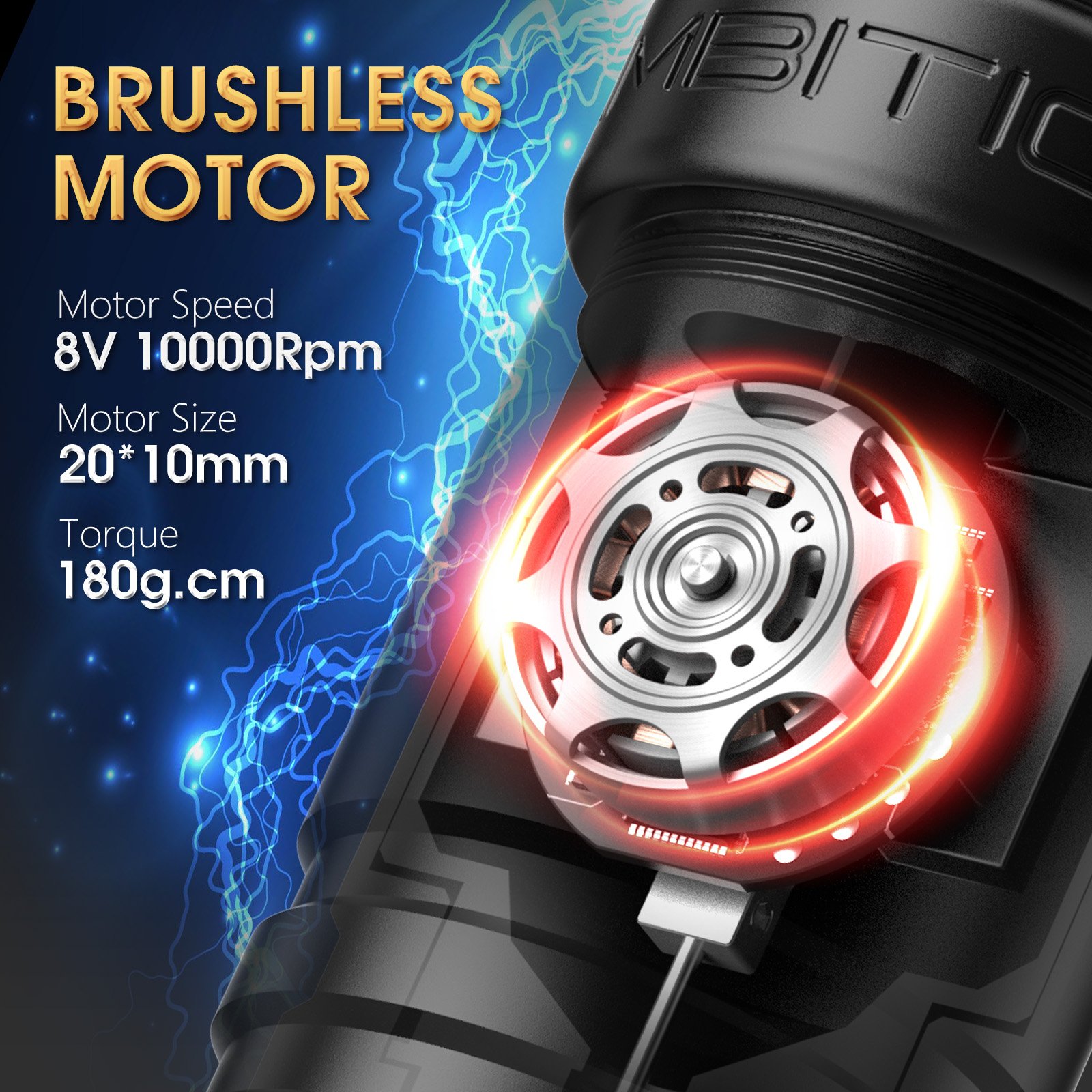 Ambition Flash Max 2400mAh Brushless Motor Straight Rod Professional Rotary Wireless Tattoo Pen Machine Gun for Body Art