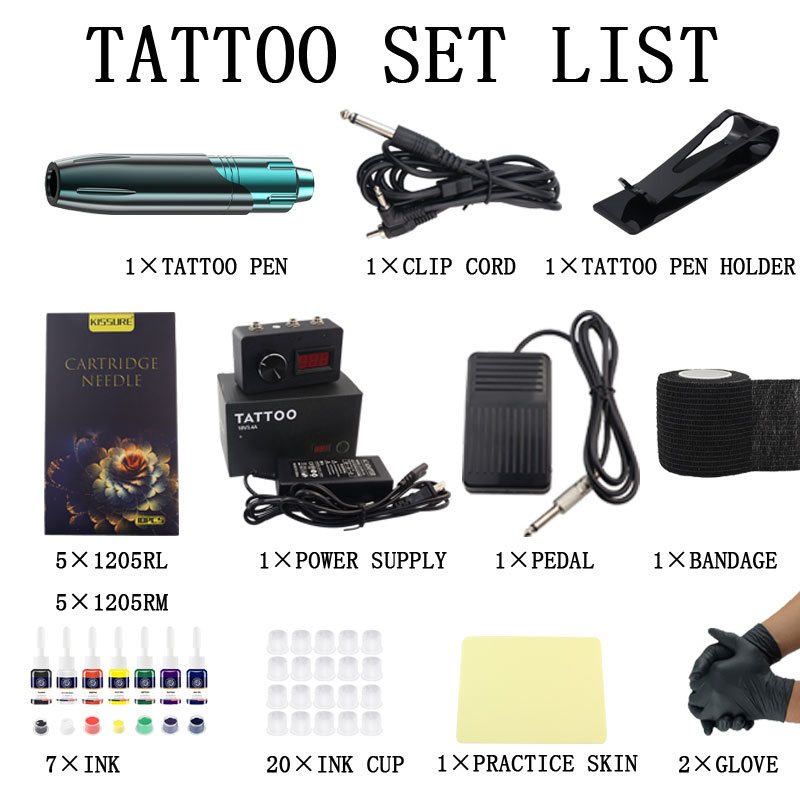 Kissure Tattoo Kit Tattoo Rotary Pen Machine Permanent Makeup Cartridge Needle Tattoo Body Art Accessories