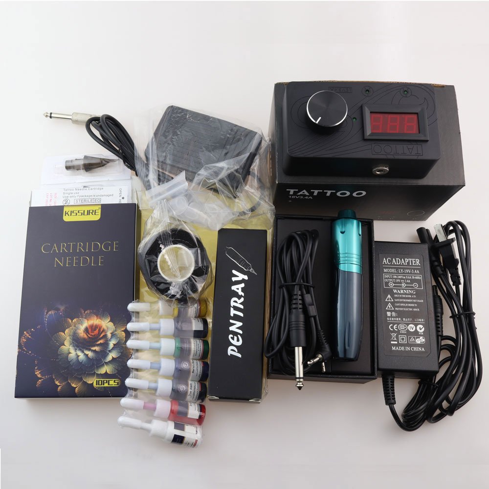 Kissure Tattoo Kit Tattoo Rotary Pen Machine Permanent Makeup Cartridge Needle Tattoo Body Art Accessories