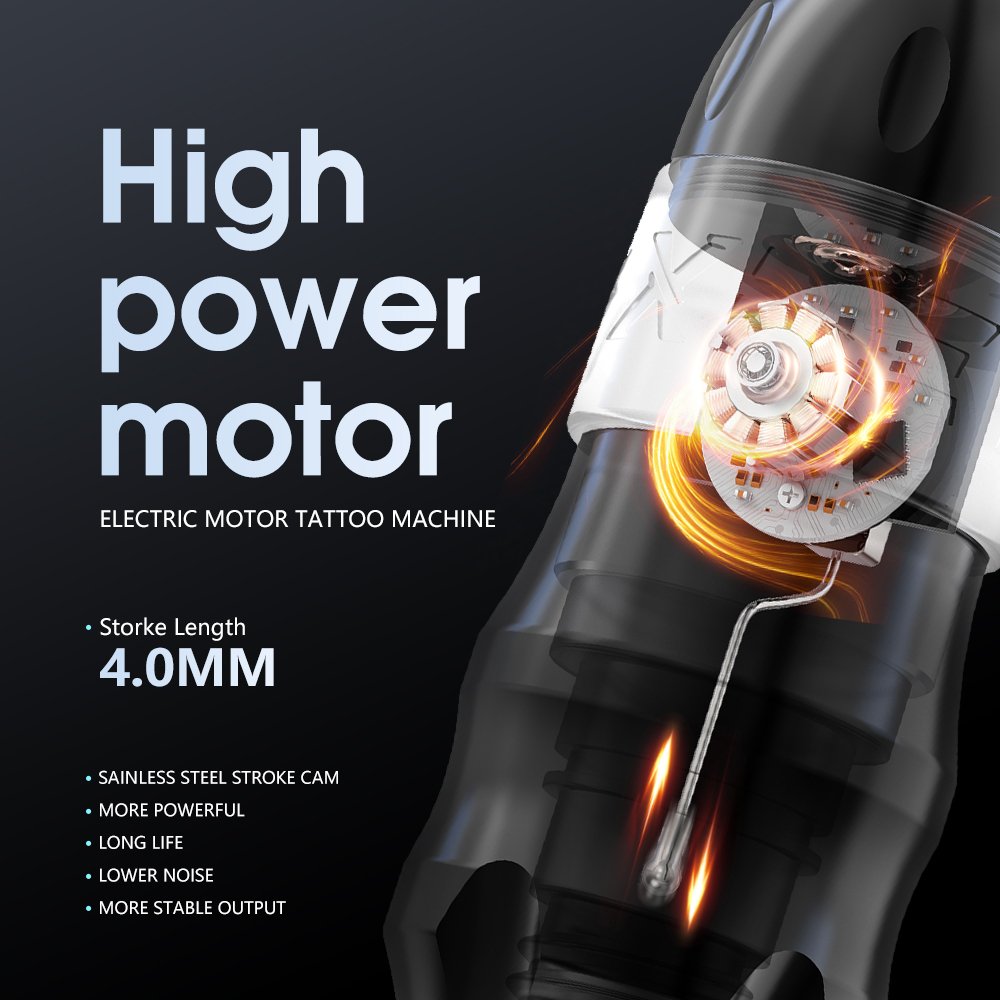 XNET Sita Powerful Brushless Motor 3.5-4.0-4.5mm Stroke Rotary Tattoo Machine Pen Kit with RCA Battery for Artists Body Art