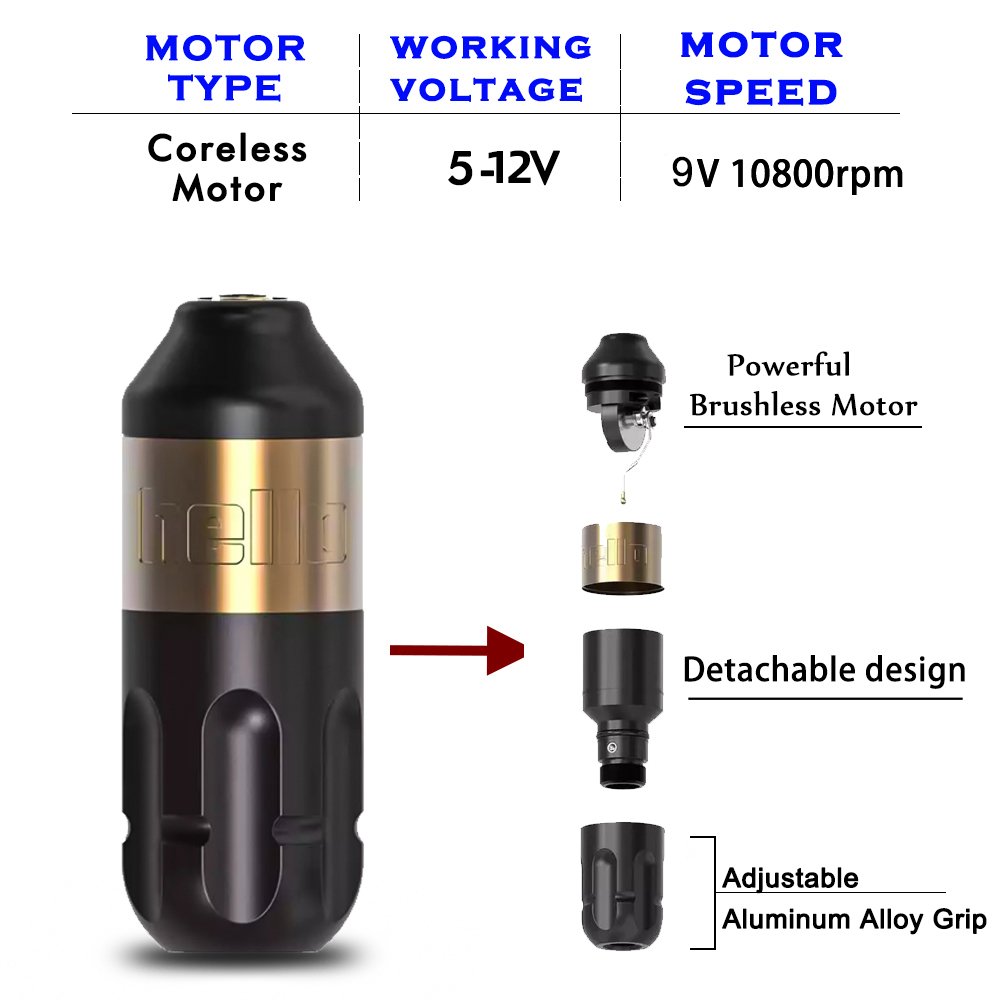 XNET Hello Portable Powerful Coreless Motor 4.0mm Stroke Professional Short Rotary Tattoo Machine Pen Gun for Artists Body Art