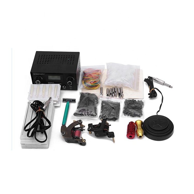 Professional Beginner Tattoo Sets Two Coil Machines Cartridges Tattoo Needles Grips Complete Tattoo Kits