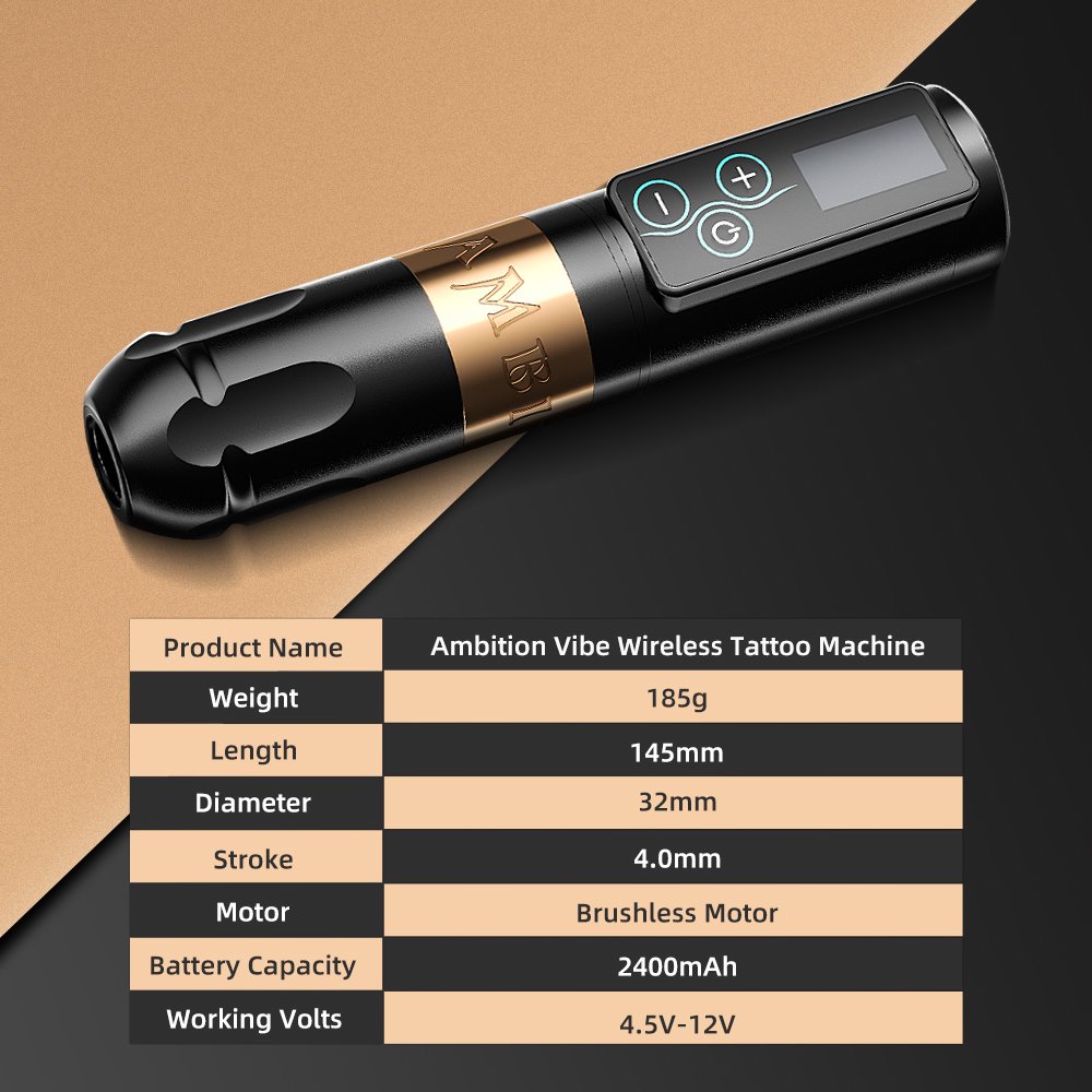 Ambition Vibe 2.5-3.5-4.0-4.5mm Stroke Brushless Motor Professional Wireless Rotary Tattoo Pen Machine for Body Art