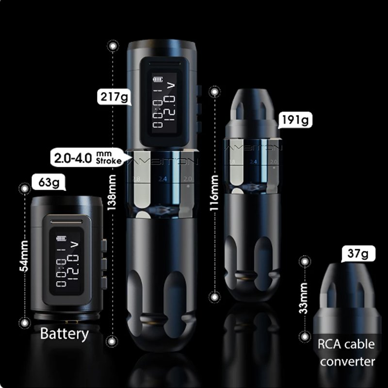 Ambition Mars Digital Display Wireless Tattoo Machine Pen Adjustable Stroke 2.2-2.6-3.0-3.4-3.8-4.2mm for Tattoo Artists