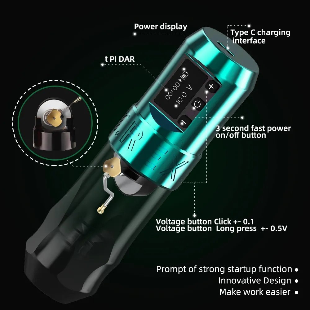 XNET Trex Portable 2400mAh LCD Digital Display Rotary Battery Pen Wireless Tattoo Machine Kit with Cartridge for Body Art Makeup