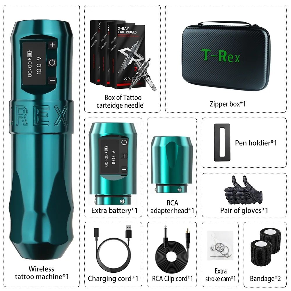 XNET Trex Portable 2400mAh LCD Digital Display Rotary Battery Pen Wireless Tattoo Machine Kit with Cartridge for Body Art Makeup