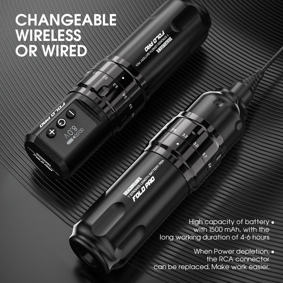 Factory Direct Professional Fold Pro Wireless Tattoo Guns Adjustable Stroke 2.4-4.2mm With Led Display