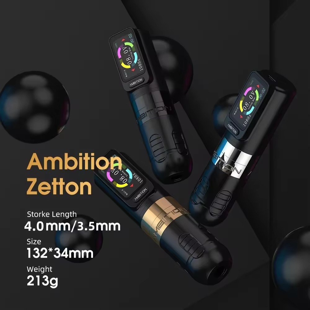 Ambition Zetton 2400mAh 4.0mm/3.5mm Stroke Brushless Motor Professional Wireless Tattoo Machine Pen Complete Full Kit Set