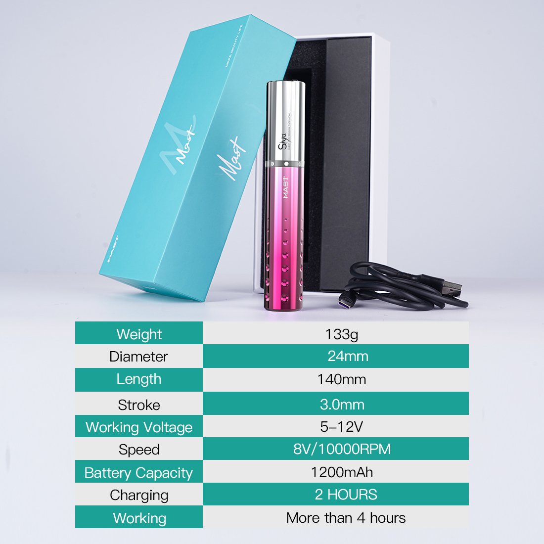 Mast Siya Electric Permanent Makeup Wireless Battery Machine Pen 3.0mm Stroke