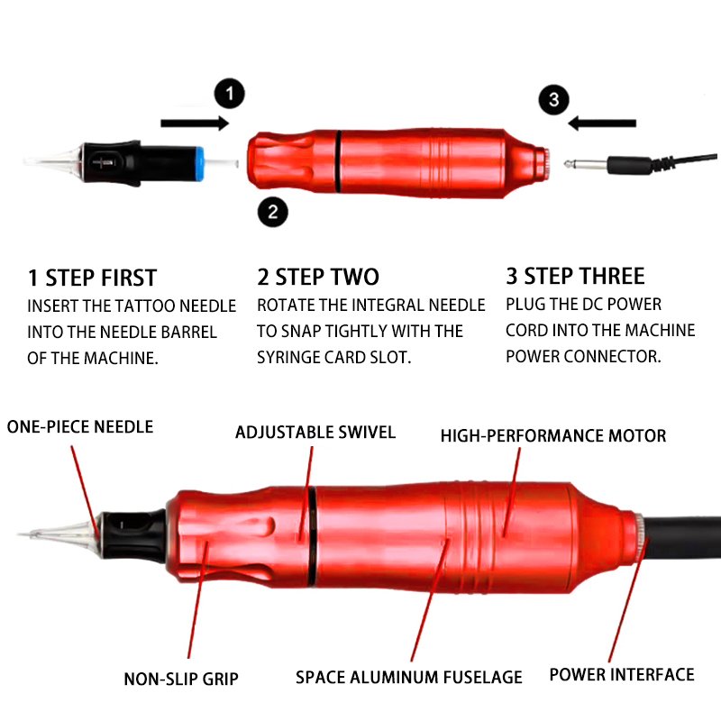 Profession Tattoo Machine Pen Power Supply Rotary Tattoo Gun with Needles Tools for Permanent Makeup Machine Tattoo Kit Artist