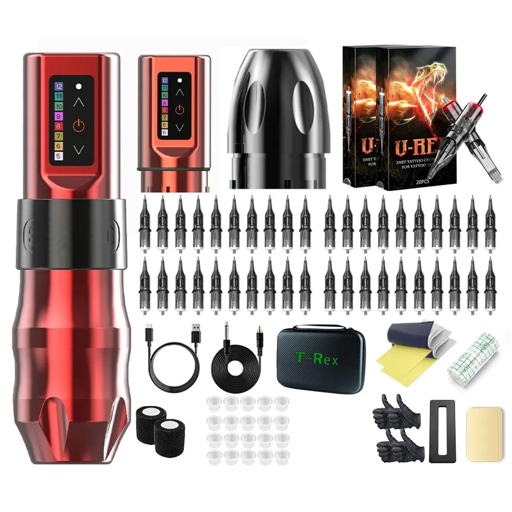 XNET Moteng 2400mAh 4mm Stroke Professional Wireless Tattoo Machine Pen Gun Complete Full Kit Set with Cartridge for Body Art