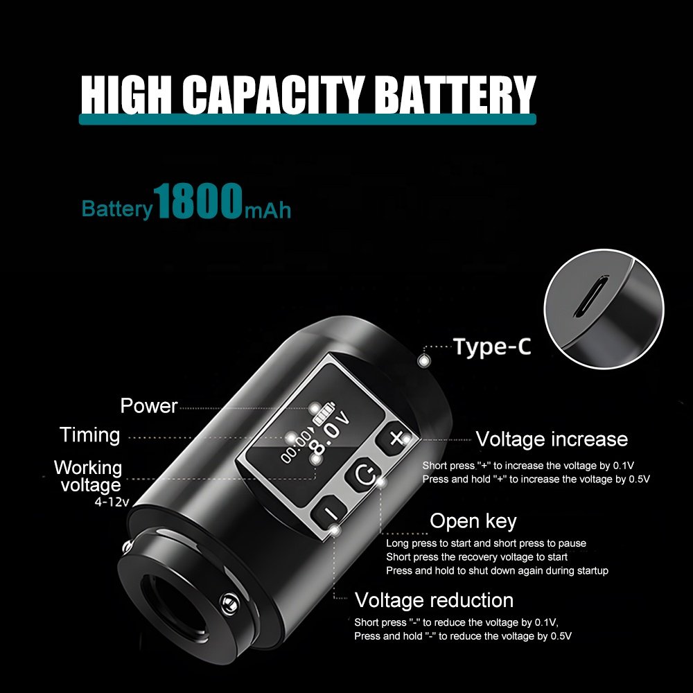 2023 New Professional Wireless Rotary Tattoo Pen 4mm stroke for Artist Body Art with 2 battery