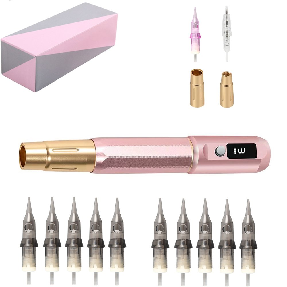 Wireless Tattoo & Permanent Makeup PMU Machine Supplies Kit Rotary Pen With 1RL Needle Cartridge