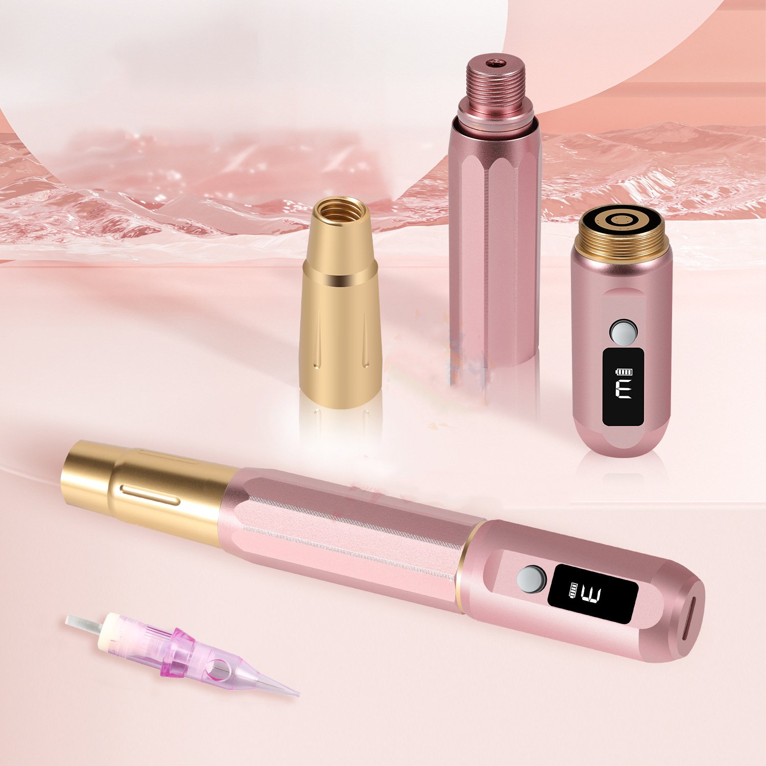 Wireless Tattoo & Permanent Makeup PMU Machine Supplies Kit Rotary Pen With 1RL Needle Cartridge