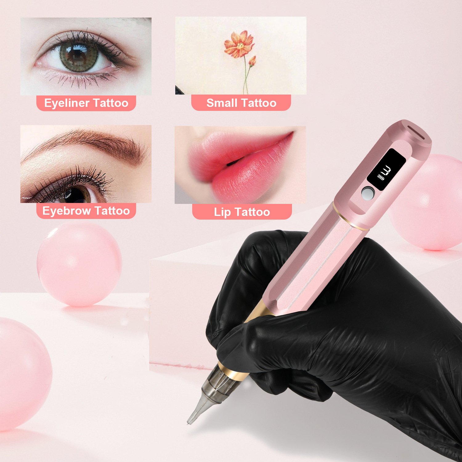 Wireless Tattoo & Permanent Makeup PMU Machine Supplies Kit Rotary Pen With 1RL Needle Cartridge