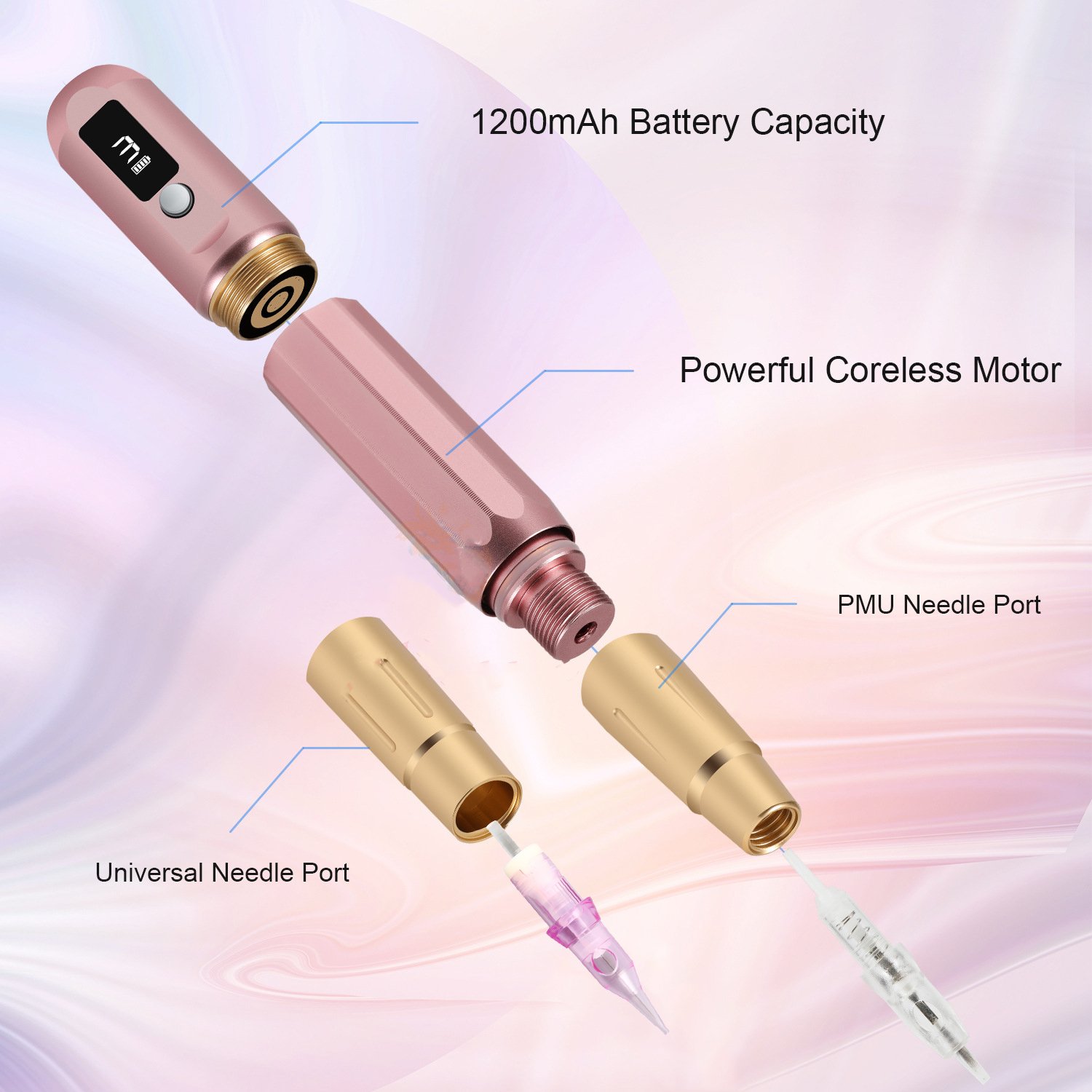 Wireless Tattoo & Permanent Makeup PMU Machine Supplies Kit Rotary Pen With 1RL Needle Cartridge