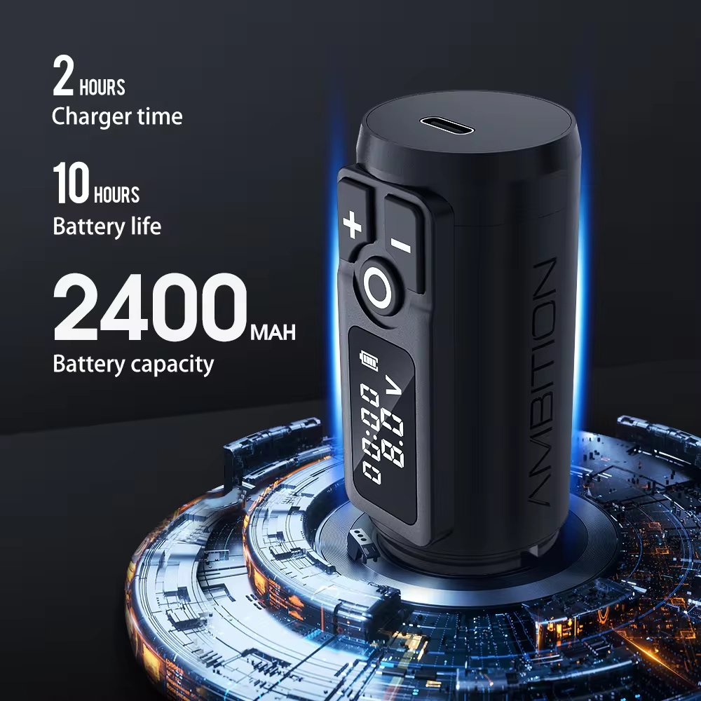 Ambition Soldier 2400mAh Professional Wireless Rotary Tattoo Pen Machine Complete Full Kit Set with Tattoo Cartridge Pigment Ink