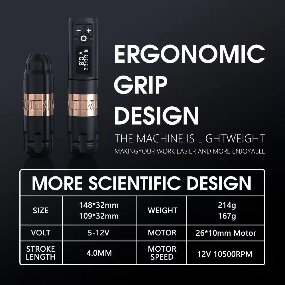 Ambition Soldier 2400mAh Professional Wireless Rotary Tattoo Pen Machine Complete Full Kit Set with Tattoo Cartridge Pigment Ink