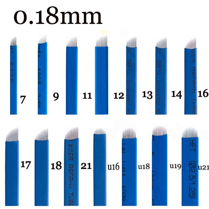 Microblading 0.18mm Tebori Blades Needles Tattoo needles Permanent Makeup Needle 7 9 12 14 17 21 Manual Eyebrow Blades supplies