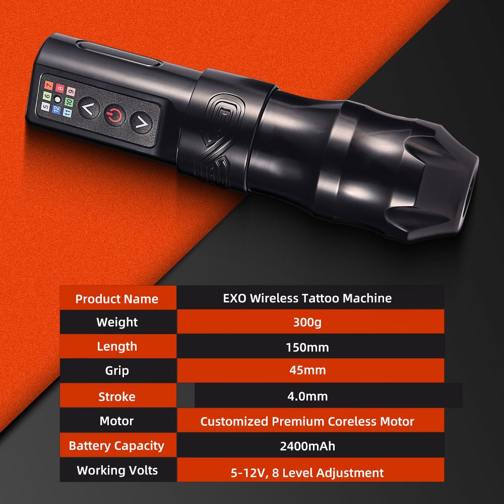 XNET E X O Tattoo Machine Professional Powerful Motor 4mm Stroke 2400mAh Wireless Rotary Tattoo Gun Pen for Artists Body Art