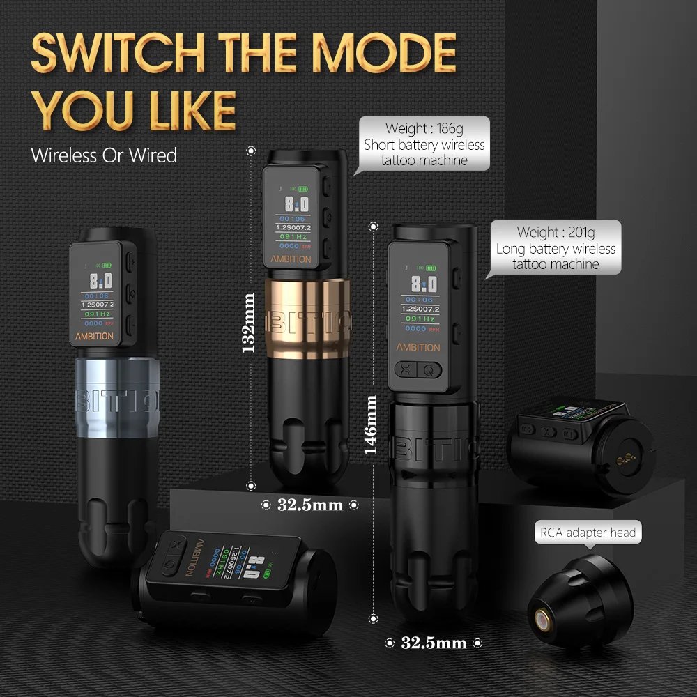 Ambition Soldier Max 2400mAh Double Bearing Straight Rod Professional Wireless Tattoo Machine Pen with Billing for Body Art
