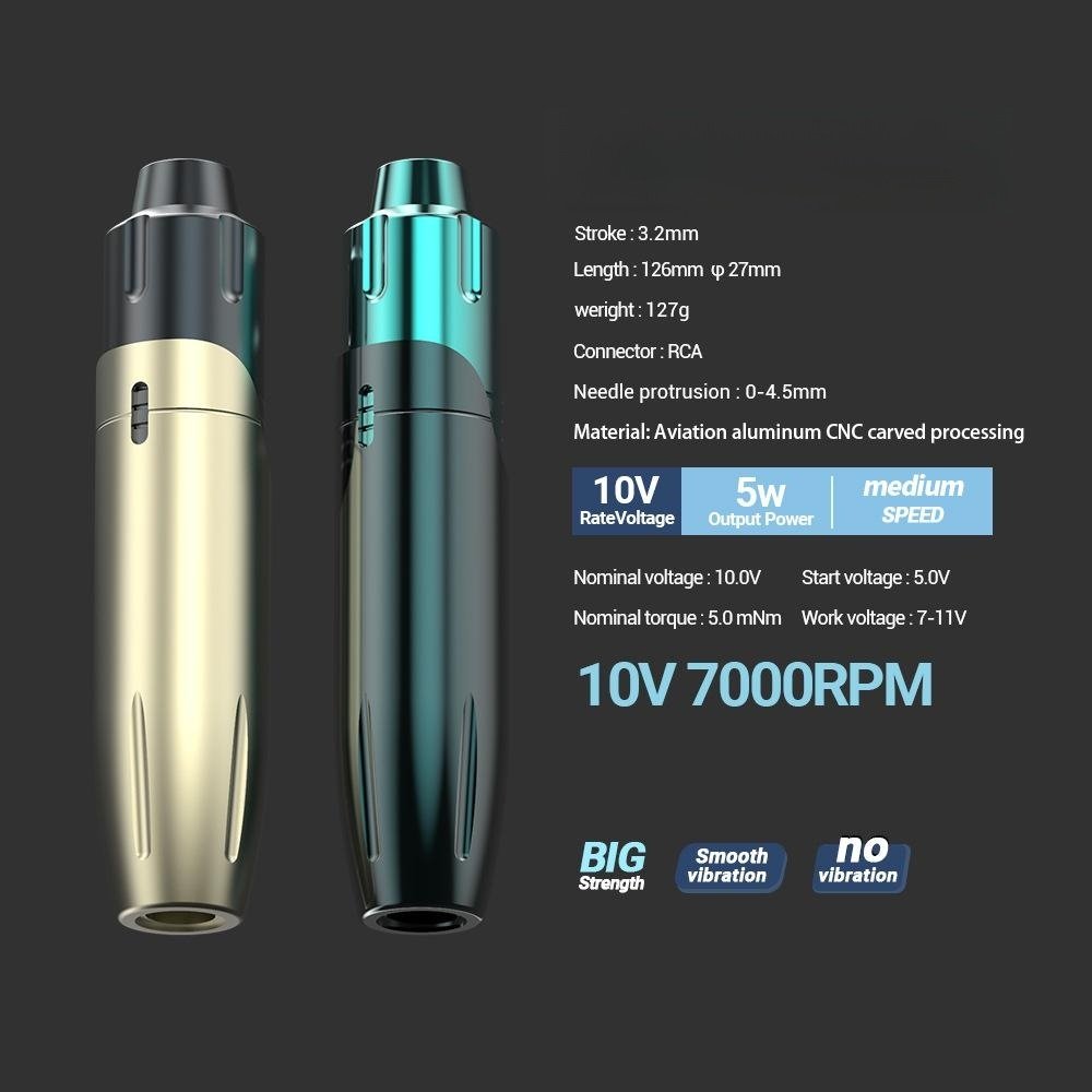 High Quality Tattoo Pen Kit RCA Connector Aluminum Gold Green Rotary Motor Tattoo Machine Gun