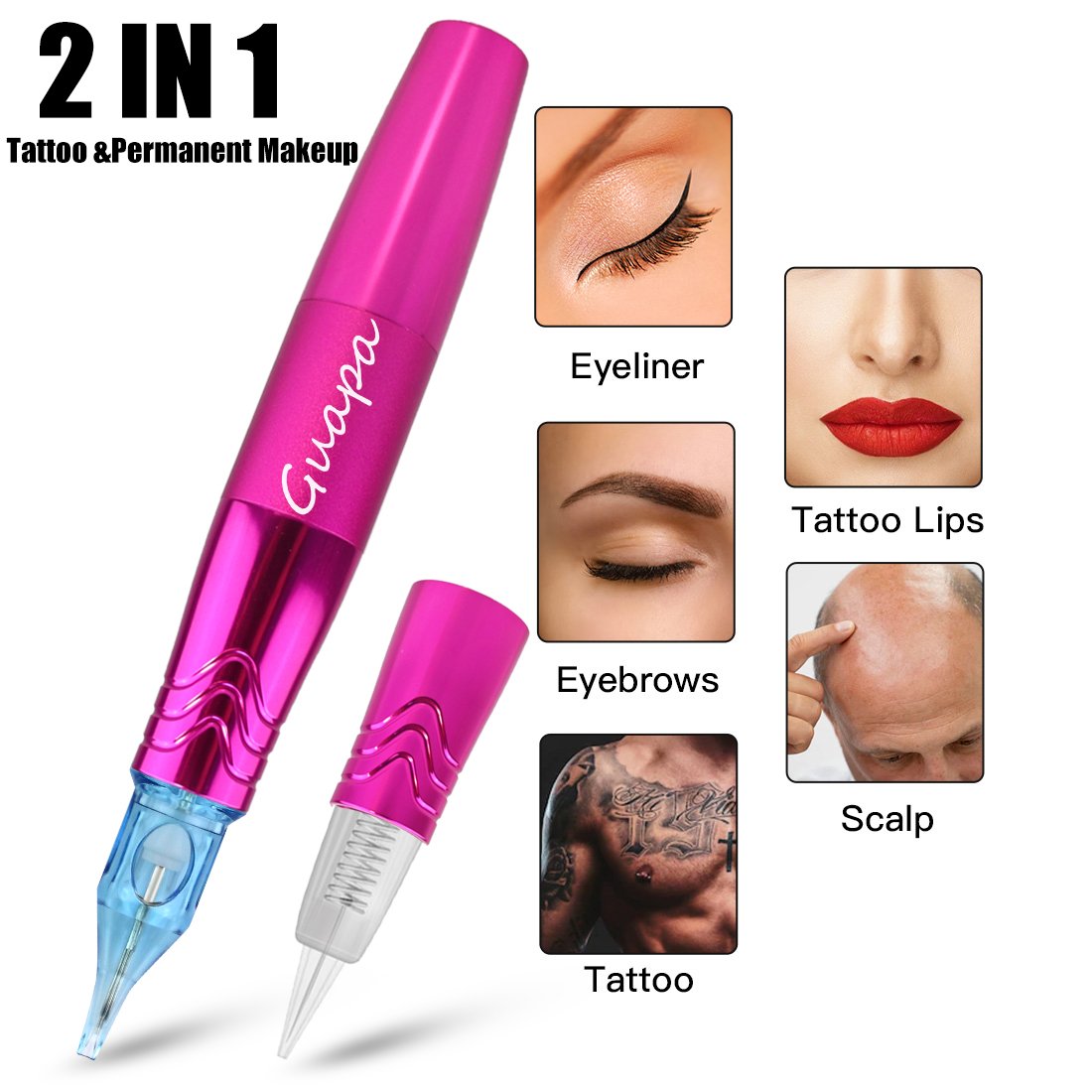 6 Colors Powerful Eyebrow Lips Demographics Rotary Tattoo Machine Pen Scalp RCA Permanent Makeup Machine Tattoo Gun with 2 Heads